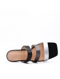 Low-heel sandal in mixed materials for women