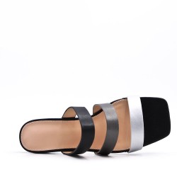 Low-heel sandal in mixed materials for women