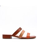 Low-heel sandal in mixed materials for women