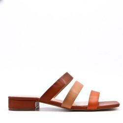 Low-heel sandal in mixed materials for women