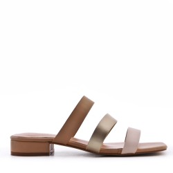 Low-heel sandal in mixed materials for women