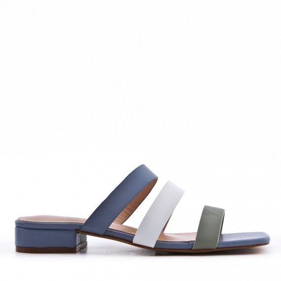 Low-heel sandal in mixed materials for women