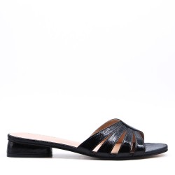 Low-heel sandal in mixed materials for women