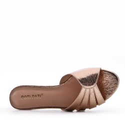 Low-heel sandal in mixed materials for women