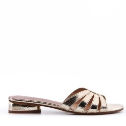 Low-heel sandal in mixed materials for women