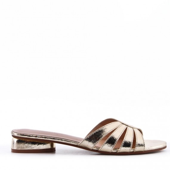 Low-heel sandal in mixed materials for women