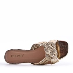 Grande taille 38-42 Sandale à petit talon en simili cuir pour femme