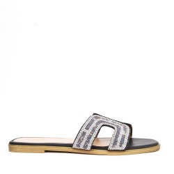 Big size 41-44 -Flat sandal in mixed materials