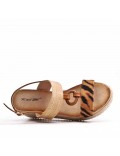 Mixed material wedge sandal