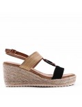 Mixed material wedge sandal