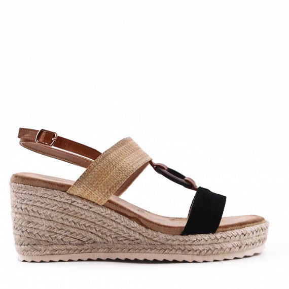 Mixed material wedge sandal