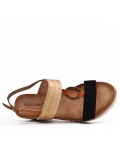 Mixed material wedge sandal