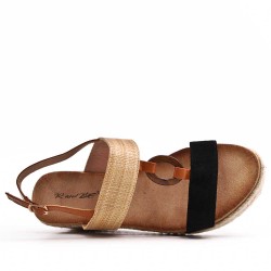 Mixed material wedge sandal