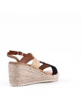 Mixed material wedge sandal