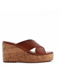 Mixed material wedge sandal