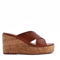 Mixed material wedge sandal