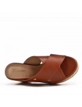 Mixed material wedge sandal