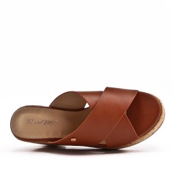 Mixed material wedge sandal