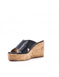 Mixed material wedge sandal