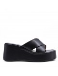 Mixed material wedge sandal