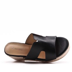 Mixed material wedge sandal