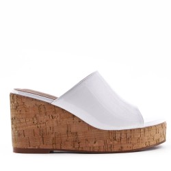 Mixed material wedge sandal