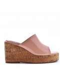 Mixed material wedge sandal