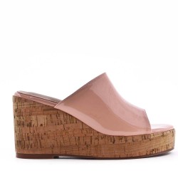 Mixed material wedge sandal