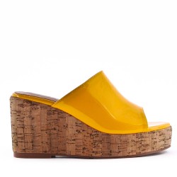 Mixed material wedge sandal