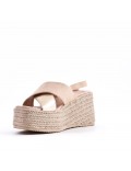 Mixed material wedge sandal