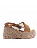 Mixed material wedge sandal