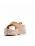 Mixed material wedge sandal