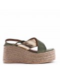 Mixed material wedge sandal