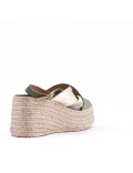 Mixed material wedge sandal