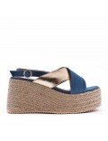 Mixed material wedge sandal