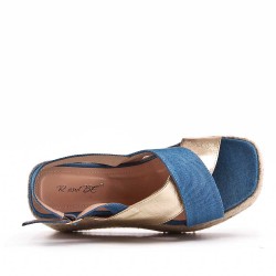 Mixed material wedge sandal