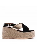 Mixed material wedge sandal