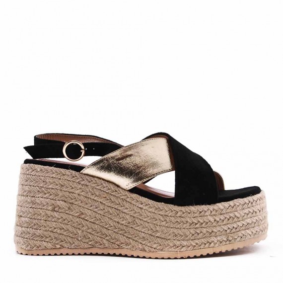 Mixed material wedge sandal