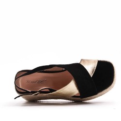 Mixed material wedge sandal