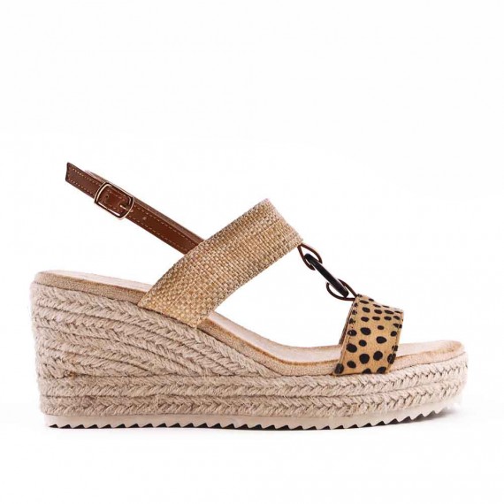 Mixed material wedge sandal