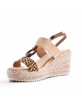 Mixed material wedge sandal