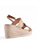 Mixed material wedge sandal