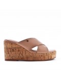 Mixed material wedge sandal