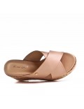 Mixed material wedge sandal