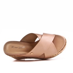 Mixed material wedge sandal