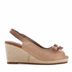 Mixed material wedge sandal