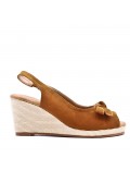 Mixed material wedge sandal