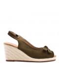 Mixed material wedge sandal