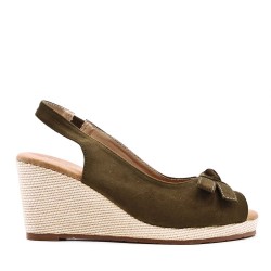 Mixed material wedge sandal