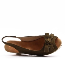 Mixed material wedge sandal